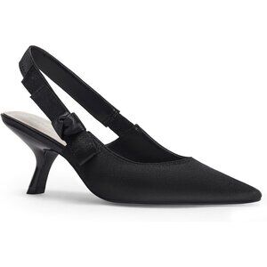 ⚡Women's Black Satin Kitten Heel Pointed Toe Bowknot Knitted Comfortable Slip On